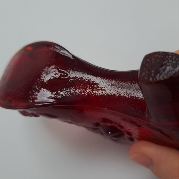 Fenton Ruby Red Glass Victorian Shoe Figurine Cabbage Rose Pattern - Picture 11 of 12
